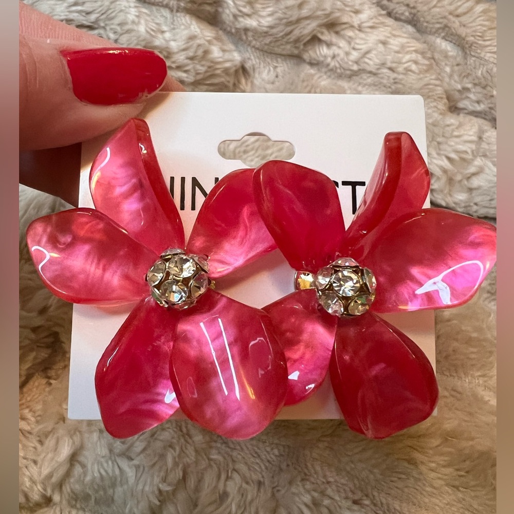 Nine West Pink Floral Earrings with AB crystals NWT